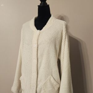 Chicagous White Fuzzy Cardigan Collections Etc White Fleece Jacket Snowflake Pat